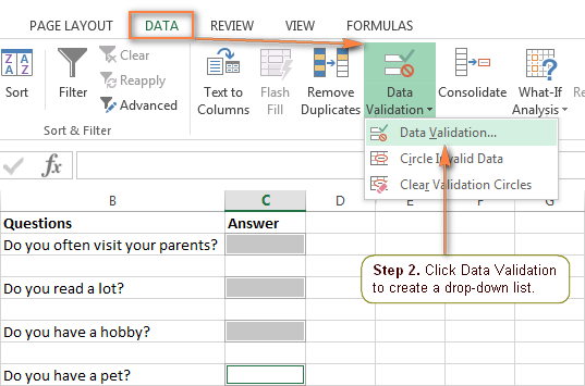 create validation list in excel for mac